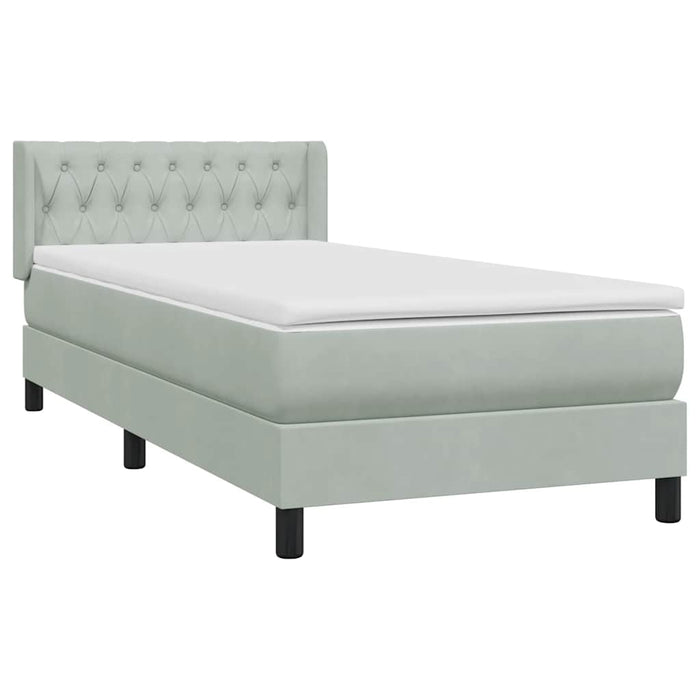 Pat box spring cu saltea, gri deschis, 90x220 cm, catifea - WALTI WALTI