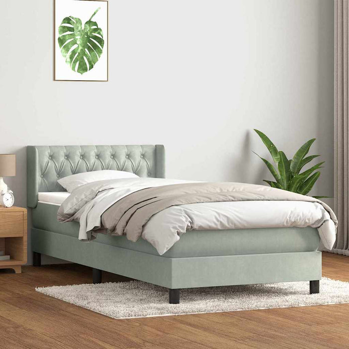 Pat box spring cu saltea, gri deschis, 90x220 cm, catifea - WALTI WALTI