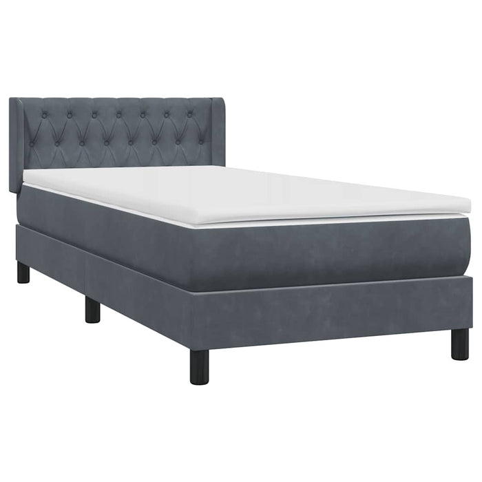 Pat box spring cu saltea, gri închis, 90x220 cm, catifea - WALTI WALTI