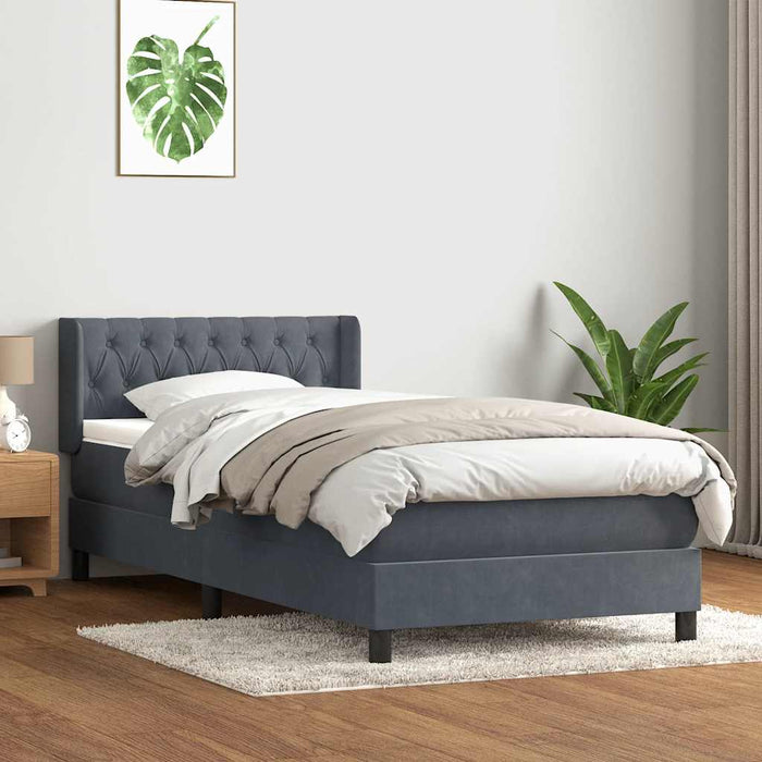 Pat box spring cu saltea, gri închis, 90x220 cm, catifea - WALTI WALTI