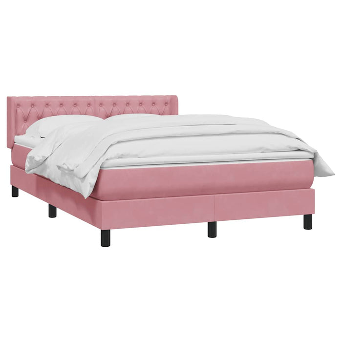 Pat box spring cu saltea, roz, 140x220 cm, catifea - WALTI WALTI