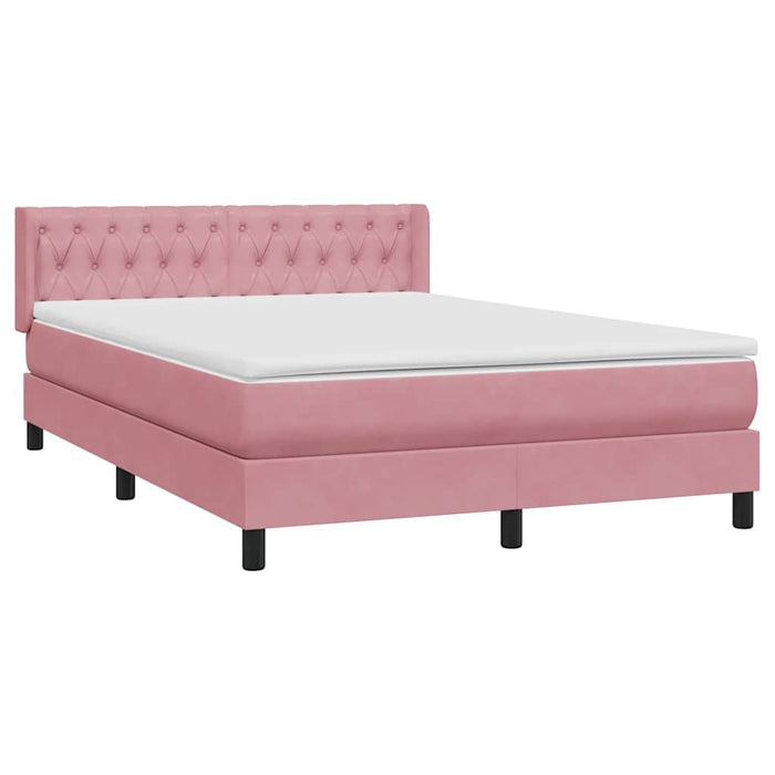 Pat box spring cu saltea, roz, 140x220 cm, catifea - WALTI WALTI