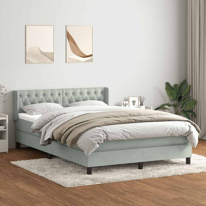 Pat box spring cu saltea, gri deschis, 160x220 cm, catifea WALTI