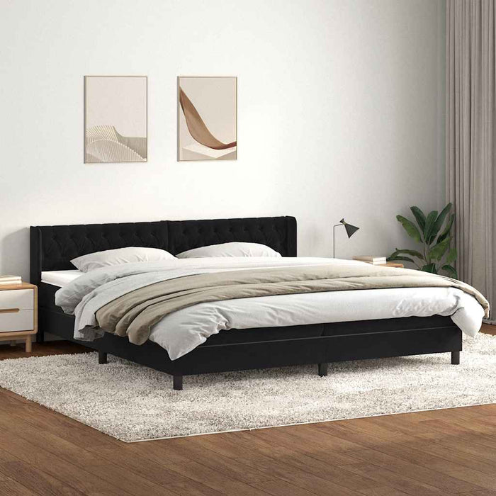 Pat box spring cu saltea, negru, 200x220 cm, catifea WALTI