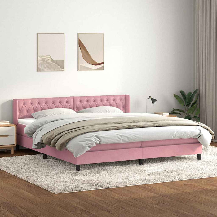 Pat box spring cu saltea, roz, 200x220 cm, catifea WALTI