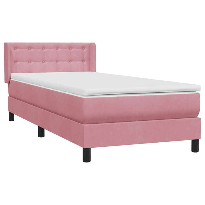 Pat box spring cu saltea, roz, 90x210 cm, catifea WALTI
