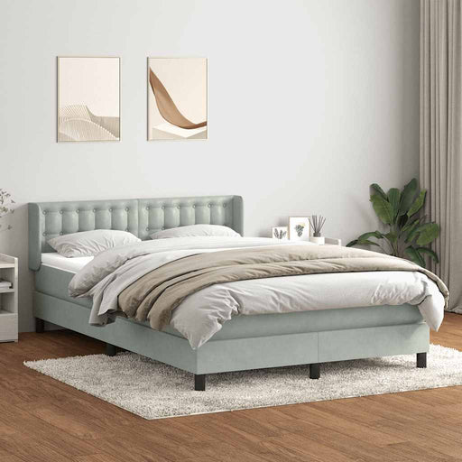 Pat box spring cu saltea, gri deschis, 160x210 cm, catifea - WALTI WALTI