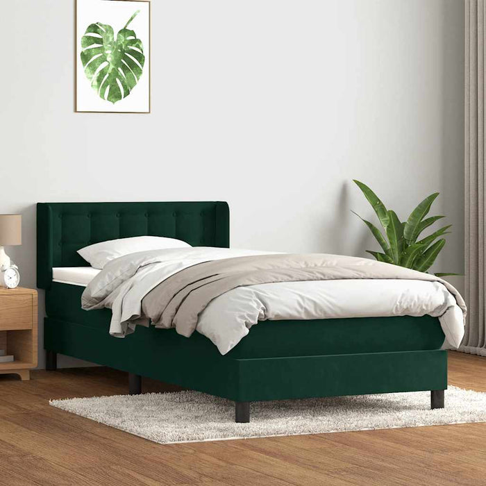 Pat box spring cu saltea, verde închis, 80x220 cm, catifea WALTI