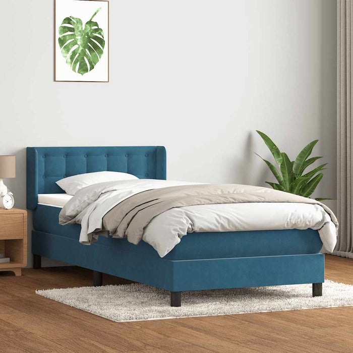 Pat box spring cu saltea, albastru închis, 80x220 cm, catifea - WALTI WALTI