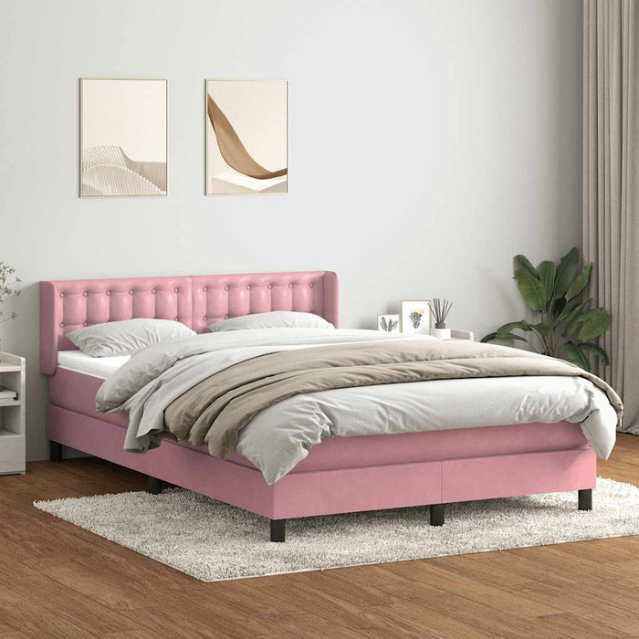 Pat box spring cu saltea, roz, 140x220 cm, catifea - WALTI WALTI