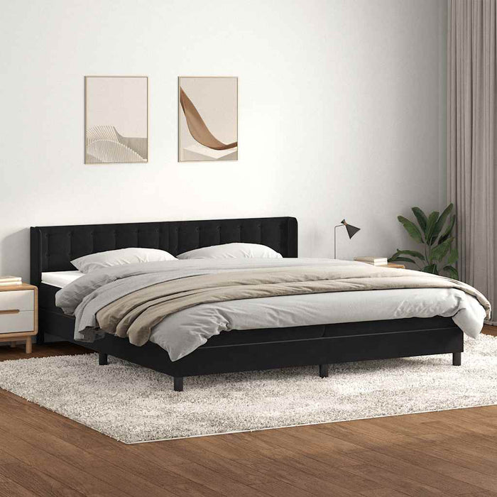Pat box spring cu saltea, negru, 200x220 cm, catifea WALTI
