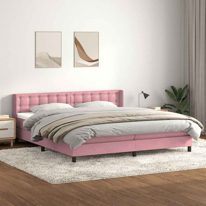 Pat box spring cu saltea, roz, 200x220 cm, catifea WALTI