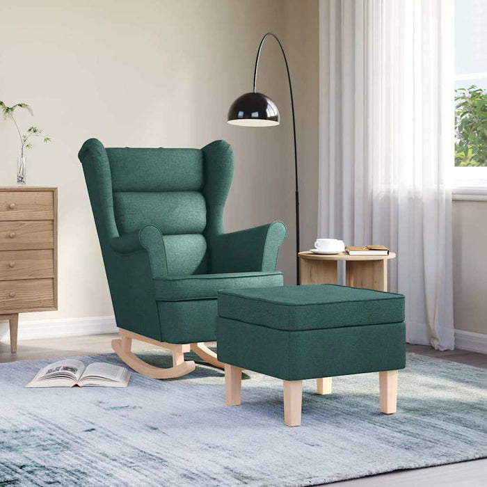 Scaun balansoar cu taburet, verde închis, textil WALTI