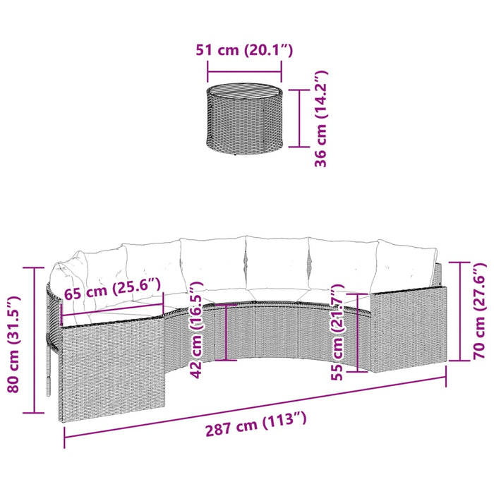 Canapea de grădină cu perne, semi-rotundă, negru, poliratan - WALTI WALTI