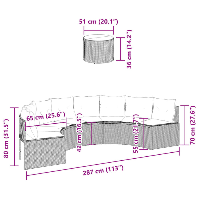 Canapea de grădină cu perne, semi-rotundă, negru, poliratan - WALTI WALTI