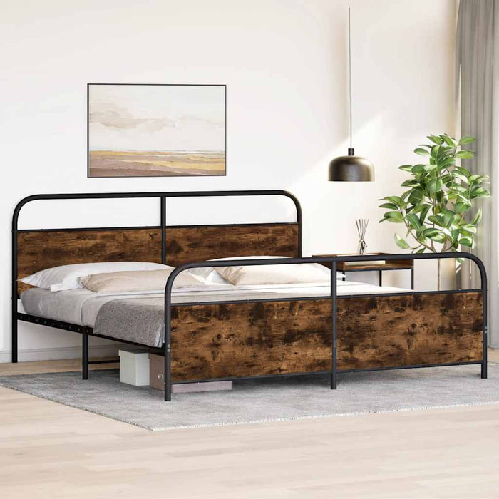 Cadru de pat metalic fără saltea, stejar fumuriu, 193x203 cm - WALTI WALTI