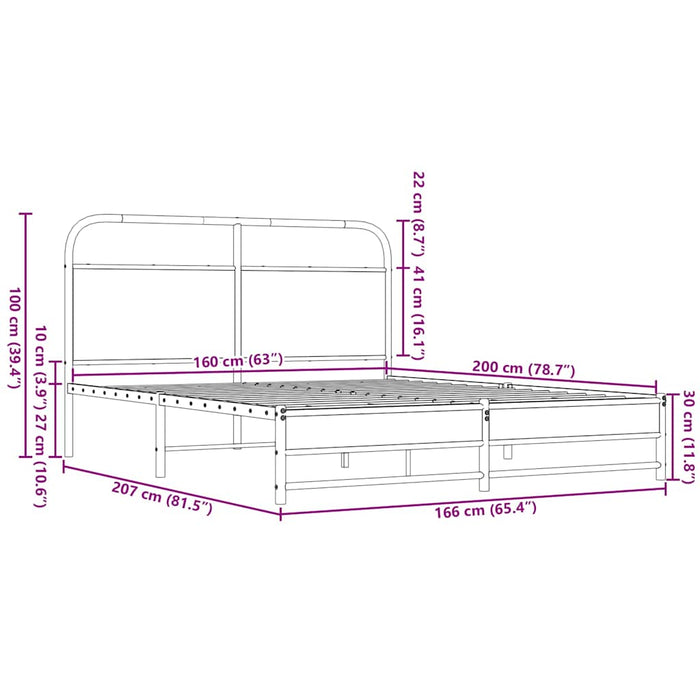 Cadru de pat metalic fără saltea, stejar maro, 160x200 cm WALTI