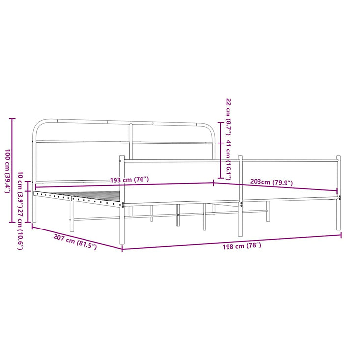 Cadru de pat metalic fără saltea, stejar maro, 193x203 cm WALTI