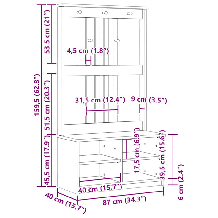 Arborele „SANDENS” 87x40x159,5 cm din lemn masiv de pin WALTI