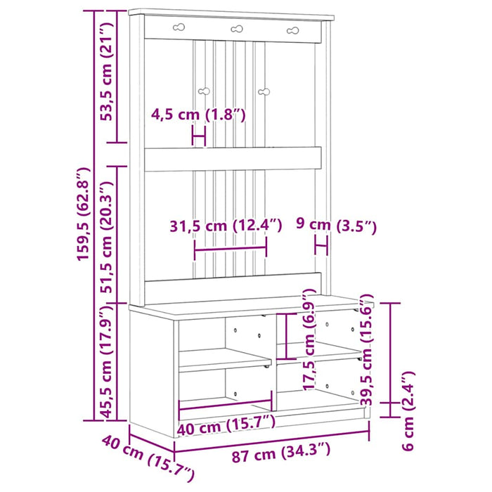 Arborele „SANDENS” alb 87x40x159,5 cm lemn masiv de pin WALTI