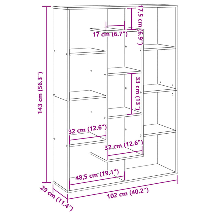 Bibliotecă, gri beton, 102x29x143 cm, lemn prelucrat - WALTI WALTI