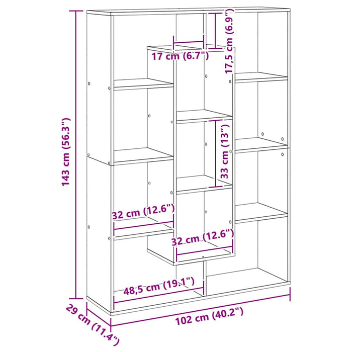 Bibliotecă, stejar artizanal, 102x29x143 cm, lemn prelucrat WALTI