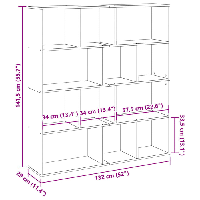 Bibliotecă, stejar artizanal, 132x29x141,5 cm, lemn prelucrat - WALTI WALTI