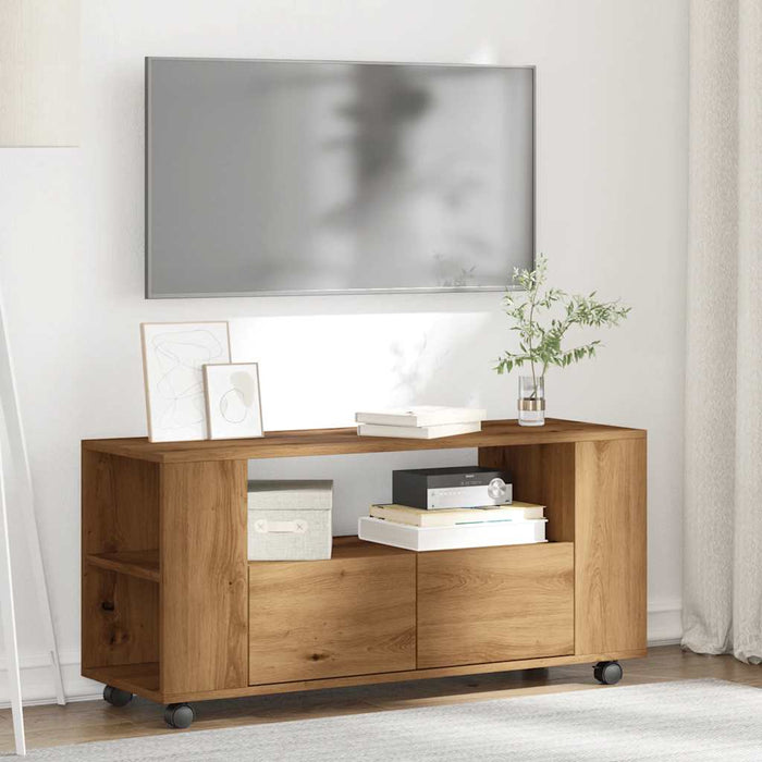 Dulap TV cu roți stejar artizanal 102x34,5x43 cm lemn prelucrat - WALTI WALTI