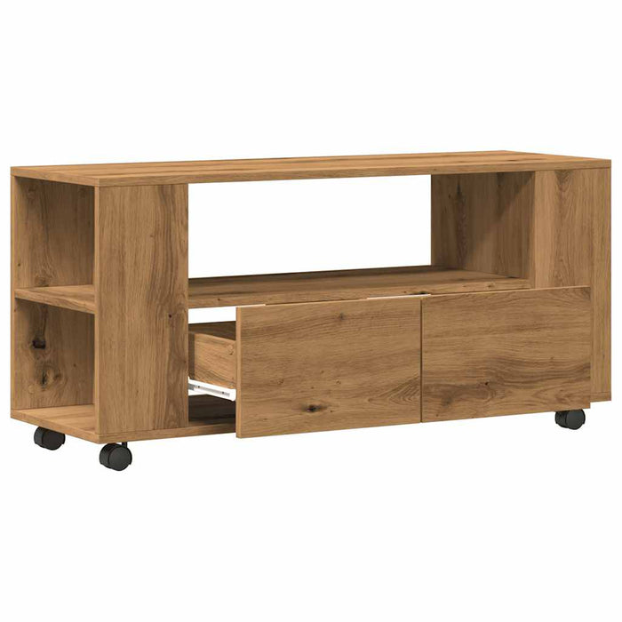 Dulap TV cu roți stejar artizanal 102x34,5x43 cm lemn prelucrat - WALTI WALTI