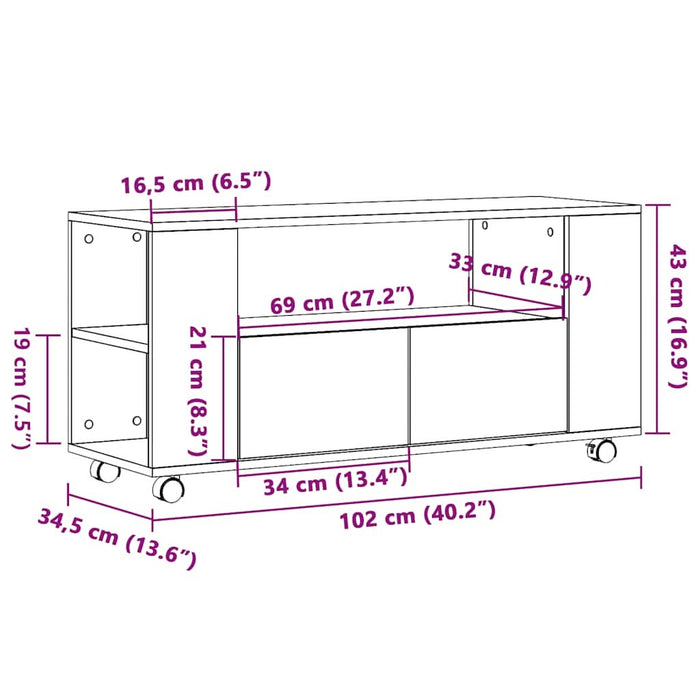 Dulap TV cu roți stejar artizanal 102x34,5x43 cm lemn prelucrat - WALTI WALTI