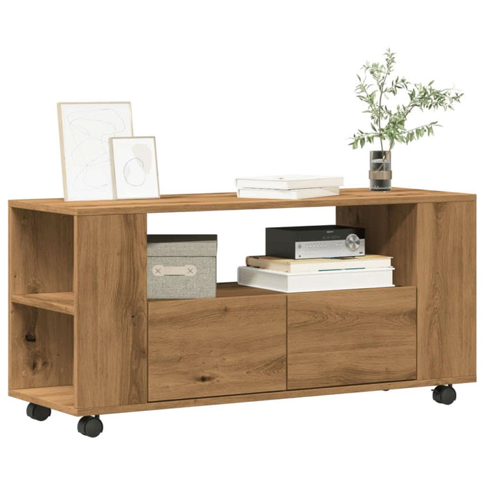 Dulap TV cu roți stejar artizanal 102x34,5x43 cm lemn prelucrat - WALTI WALTI