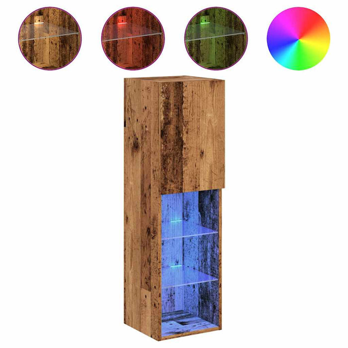 Comode TV cu lumini LED, 2 buc., lemn vechi, 30,5x30x102 cm - WALTI WALTI