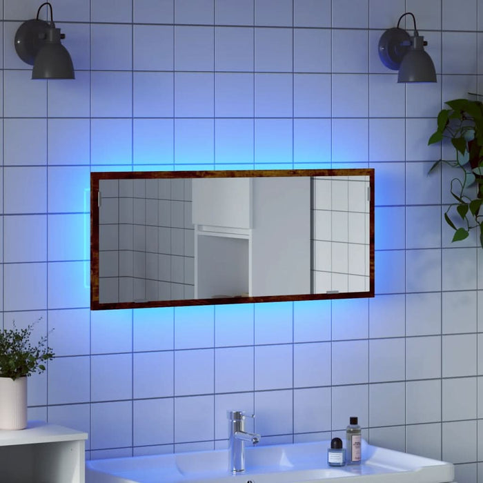 Oglindă de baie LED stejar fumuriu 100x8,5x37 cm lemn prelucrat - WALTI WALTI
