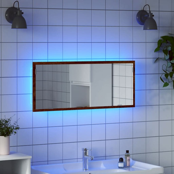 Oglindă de baie LED stejar maro, 100x8,5x37 cm lemn prelucrat - WALTI WALTI