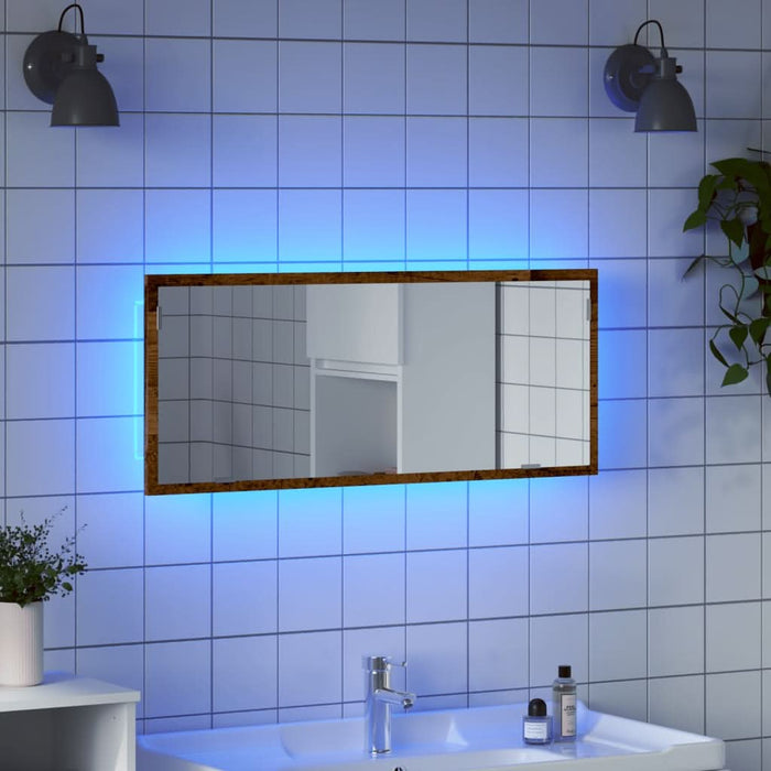 Oglindă de baie LED lemn vechi, 100x8,5x37 cm lemn prelucrat - WALTI WALTI