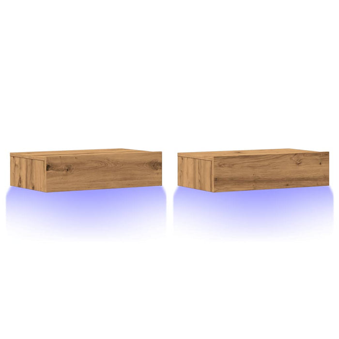 Comode TV cu lumini LED 2 buc., stejar artizanal, 60x35x15,5 cm - WALTI WALTI