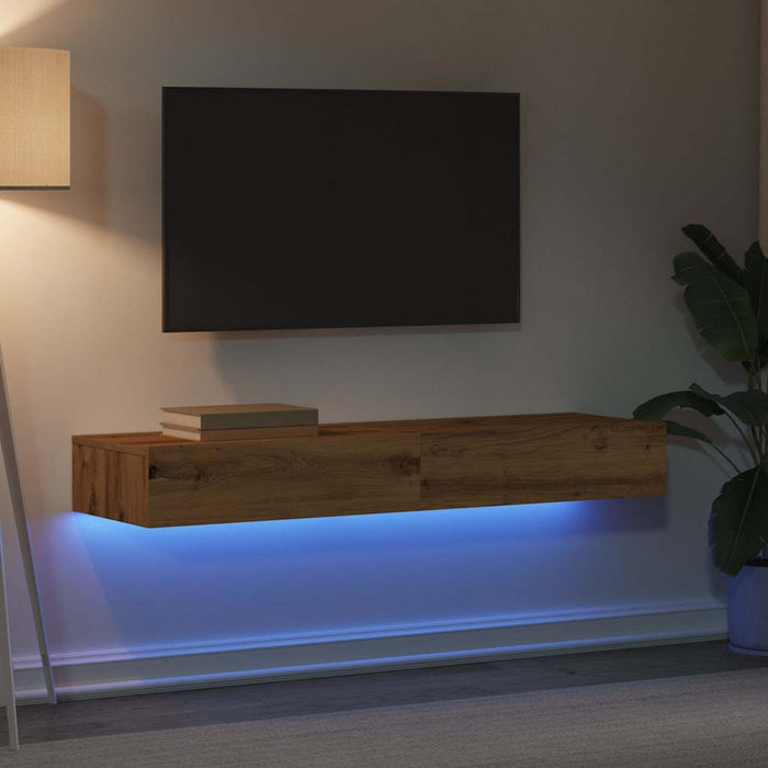 Comode TV cu lumini LED 2 buc., stejar artizanal, 60x35x15,5 cm - WALTI WALTI