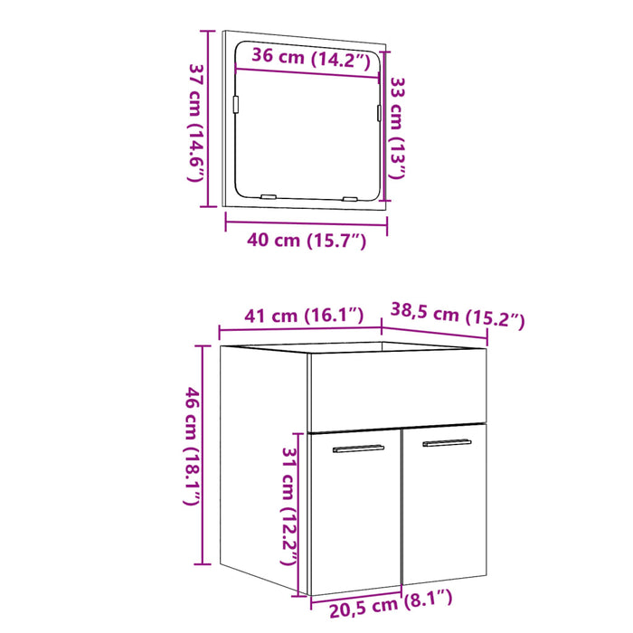 Set mobilier de baie, 2 piese, gri beton, lemn compozit WALTI