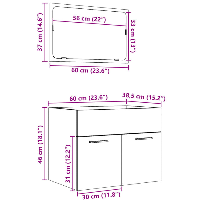 Set mobilier de baie, 2 piese, stejar sonoma, lemn prelucrat WALTI