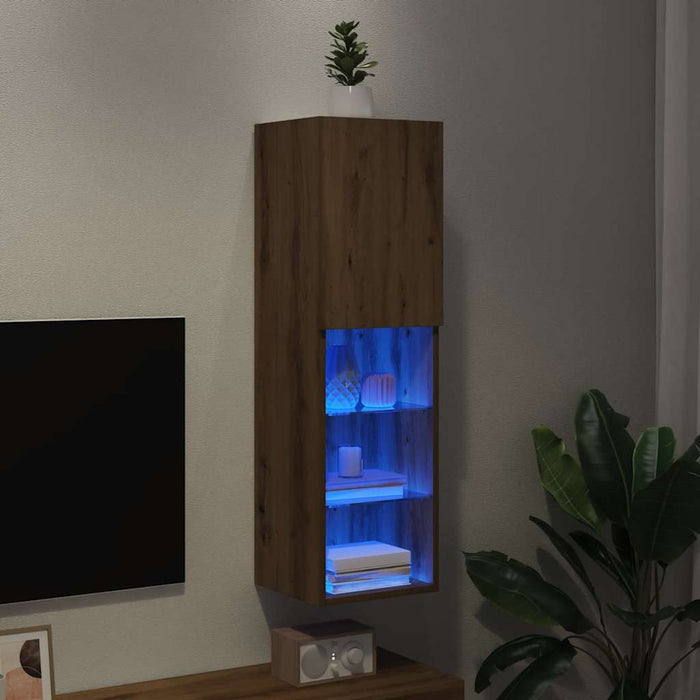 Comodă TV cu lumini LED, stejar artizanal, 30,5x30x102 cm - WALTI WALTI