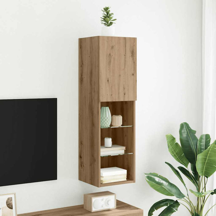 Comodă TV cu lumini LED, stejar artizanal, 30,5x30x102 cm - WALTI WALTI