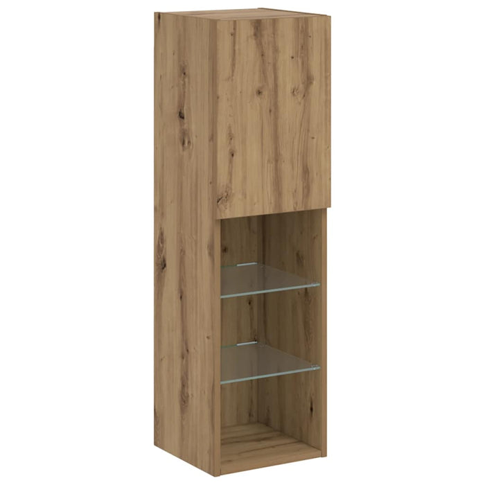 Comode TV cu lumini LED 2 buc. stejar artizanal 30,5x30x102 cm - WALTI WALTI