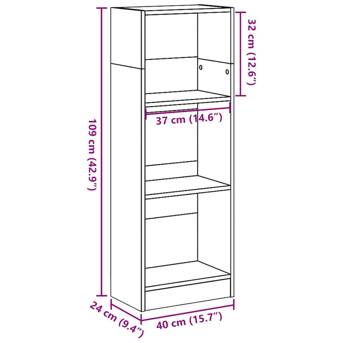 Bibliotecă, alb extralucios, 40x24x109 cm, lemn prelucrat - WALTI WALTI