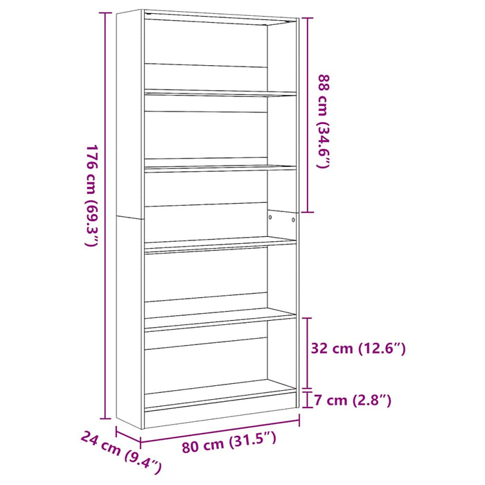 Bibliotecă, alb extralucios, 80x24x176 cm, lemn prelucrat - WALTI WALTI