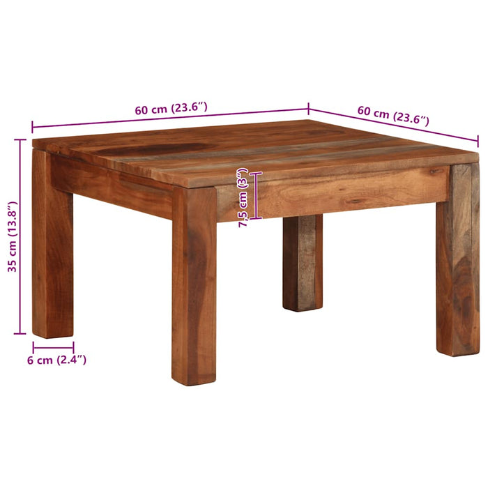 Masuta de cafea 60x60x35 cm din lemn masiv de salcam WALTI