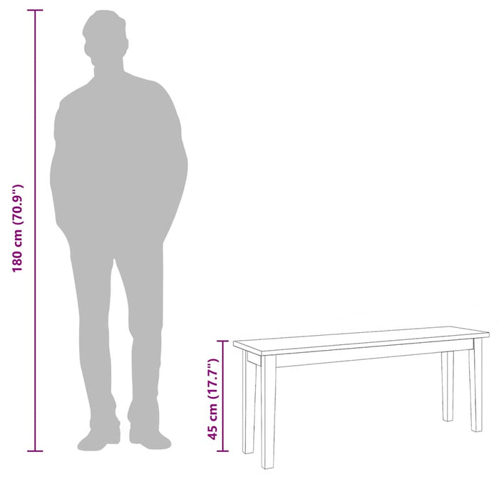 Bancă 110 cm din lemn masiv alb cauciuc WALTI