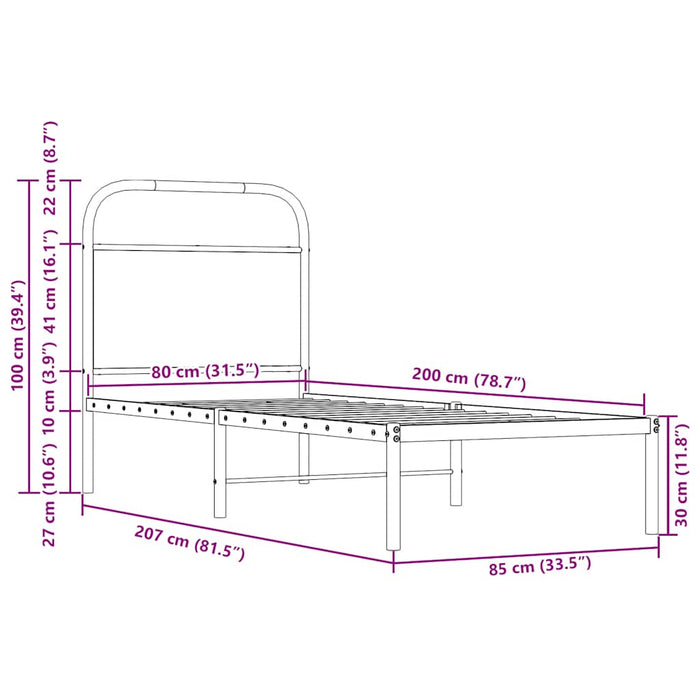 Cadru de pat fără saltea 80x200cm Stejar maro lemn prelucrat - WALTI WALTI