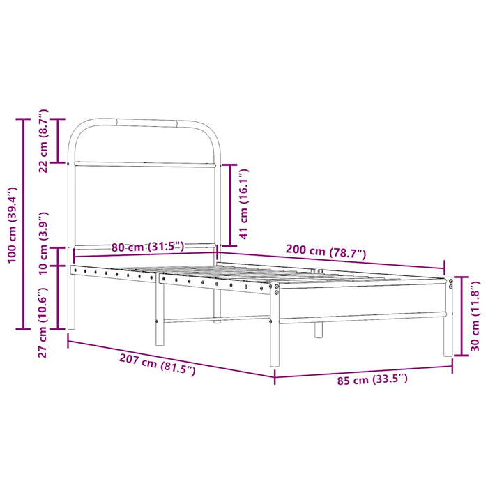 Cadru de pat fără saltea 80x200cm Stejar fumuriu lemn prelucrat - WALTI WALTI