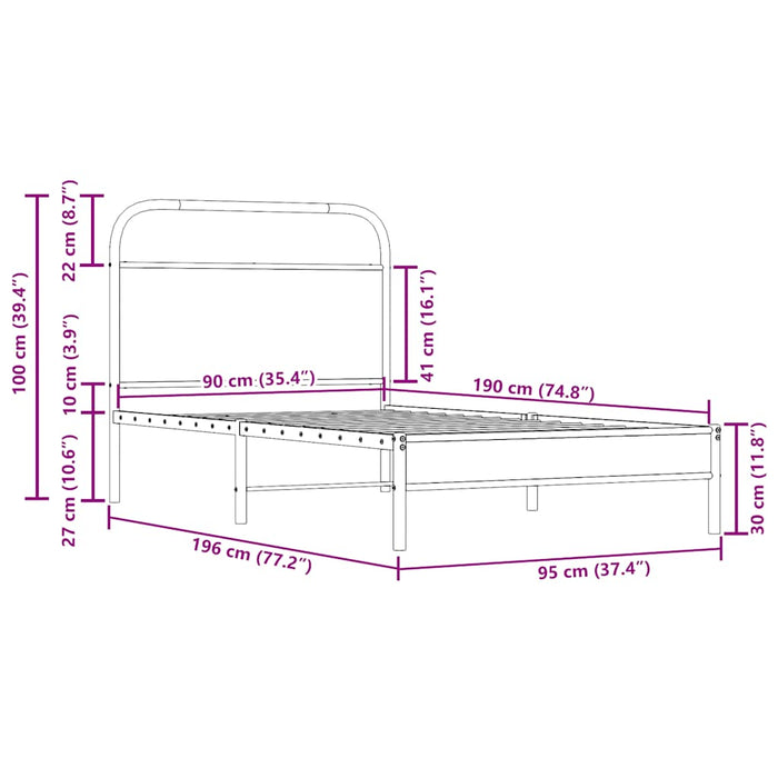 Cadru de pat fără saltea 90x190cm Stejar fumuriu lemn prelucrat - WALTI WALTI