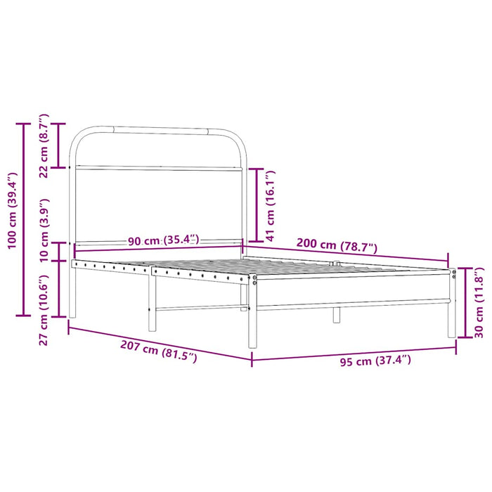 Cadru de pat fără saltea 90x200cm Stejar fumuriu lemn prelucrat WALTI